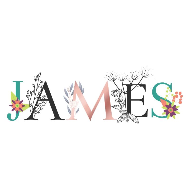 Art du nom JAMES avec fleurs brodées