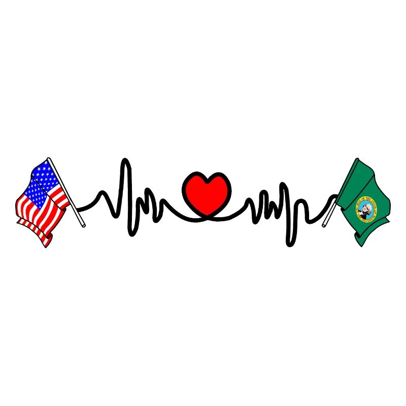 Cardio heart avec drapeau des États-Unis et drapeau de Washington