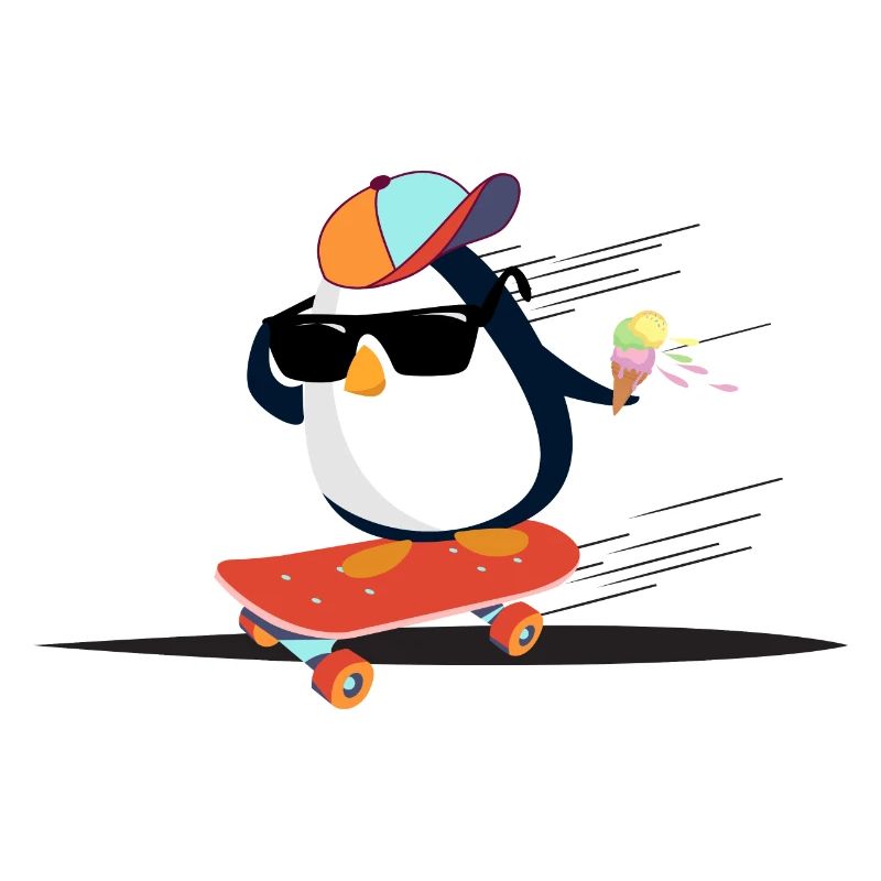 Cooler Pinguin auf Skateboard