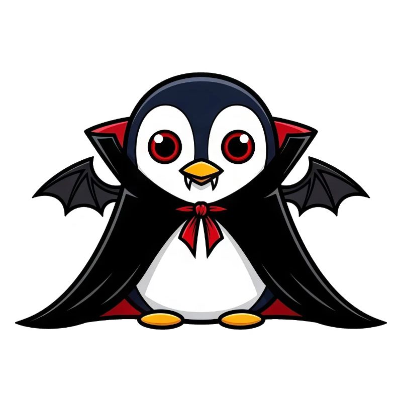 Cute Halloween Penguin Vampire Cartoon Chibi