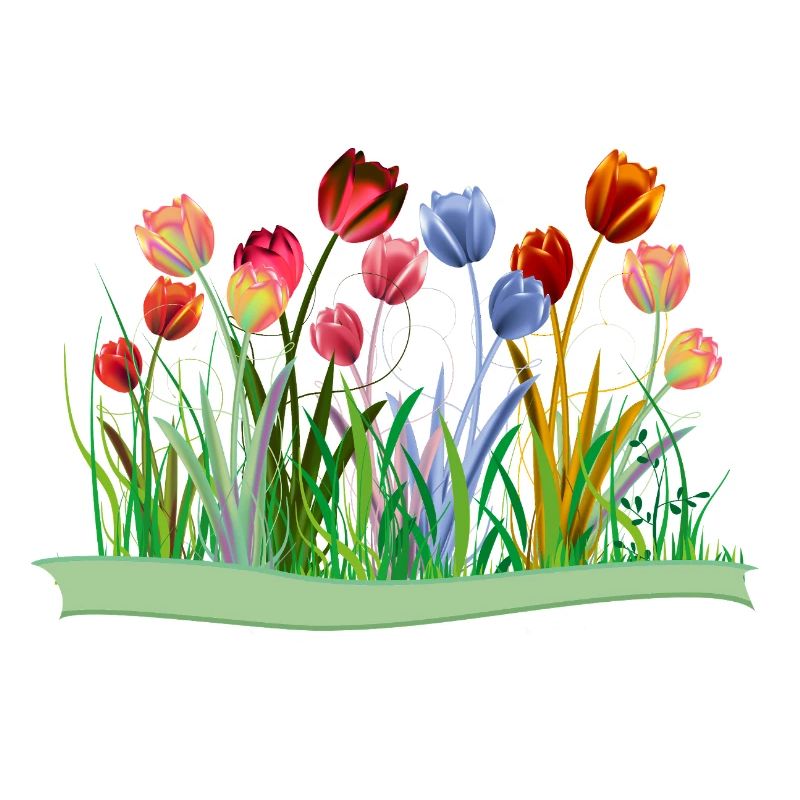 Imaginative colorful tulips on spring meadow