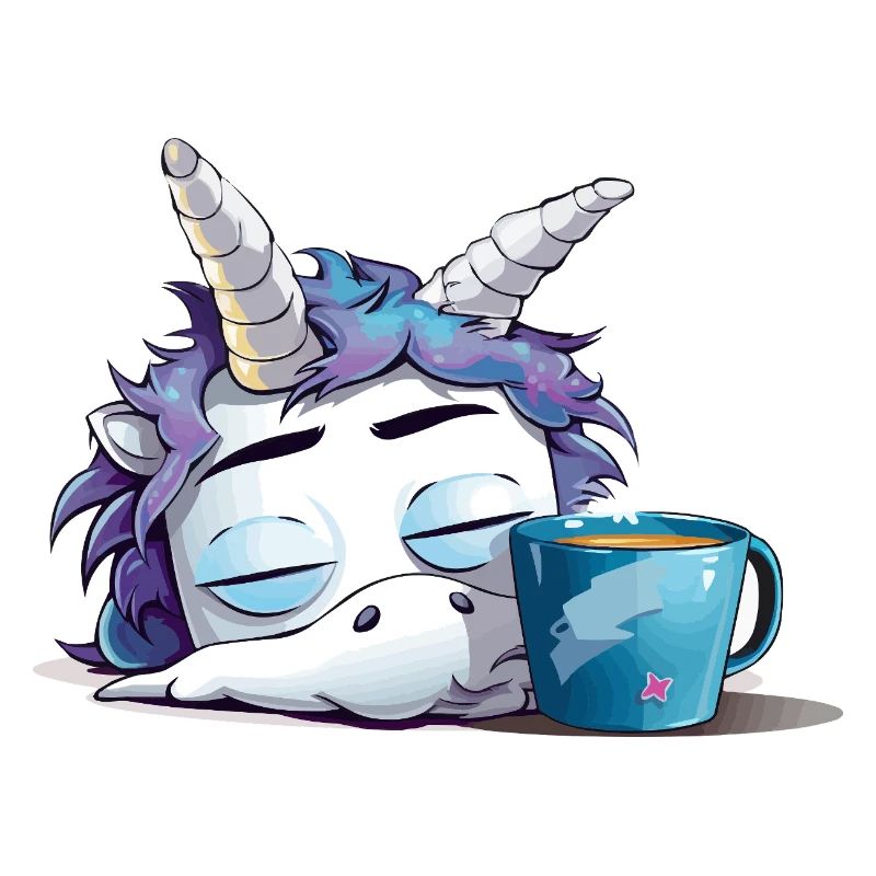 Schlafendes Einhorn und Kaffeebecher
