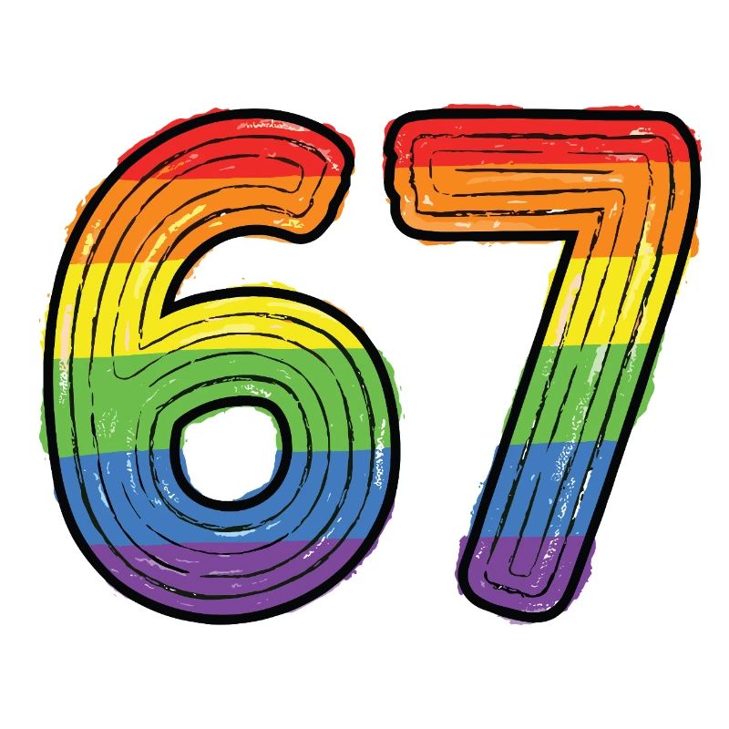 Rainbow 67 Gras, dessiné à la main six sept chiffres