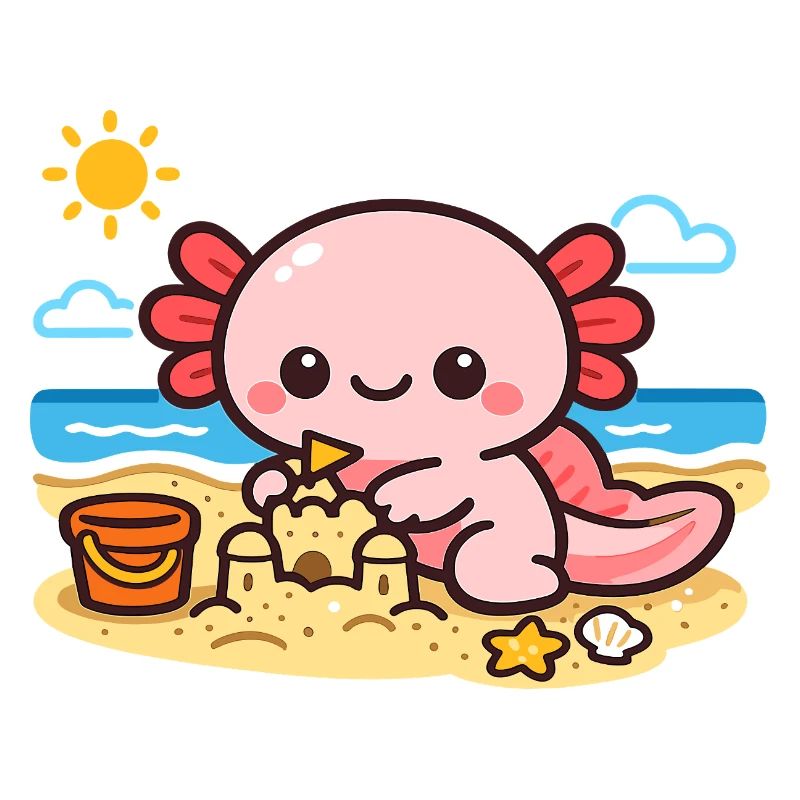 Cuddly Axolotl on the Beach
