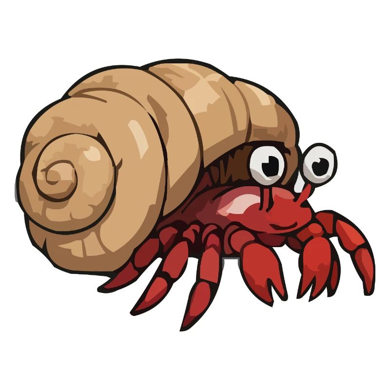Cartoon crab with conch shell