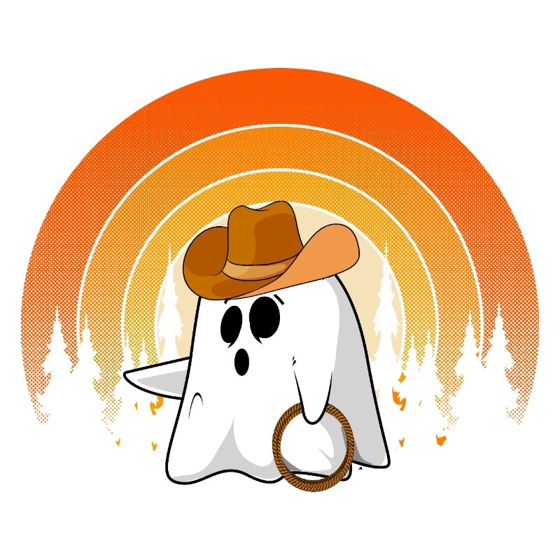 Howdy Cowboy Ghost Funny Halloween Retro Sunset