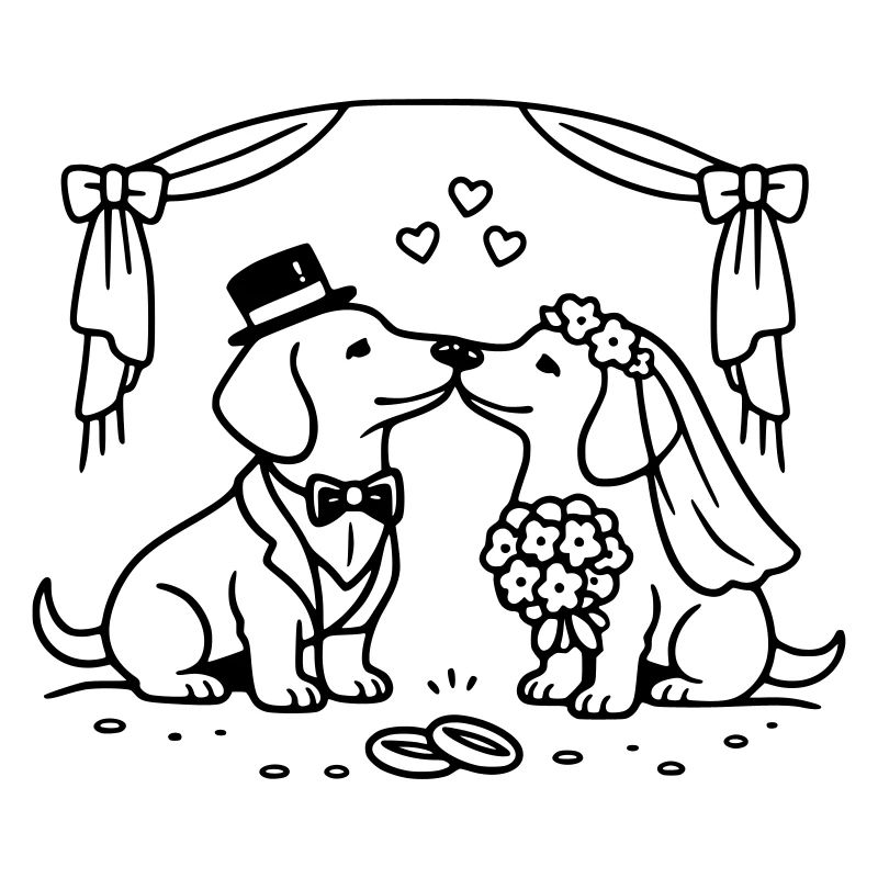 Art au trait de mariage teckel