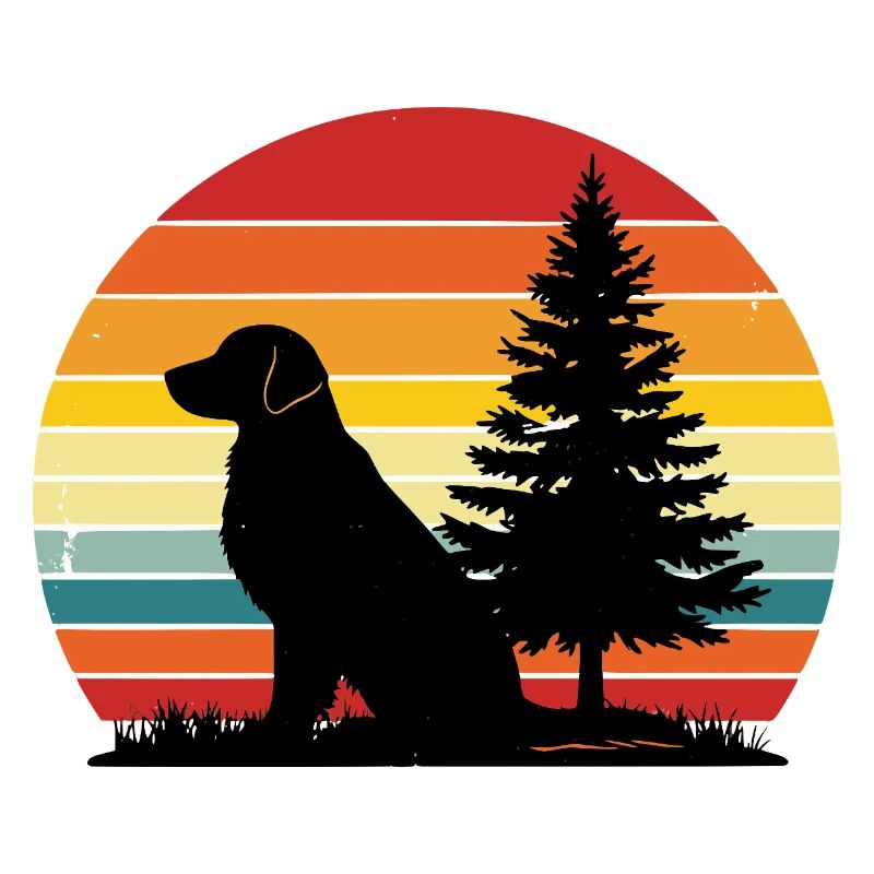 Silhouette rétro de chien Coucher de soleil