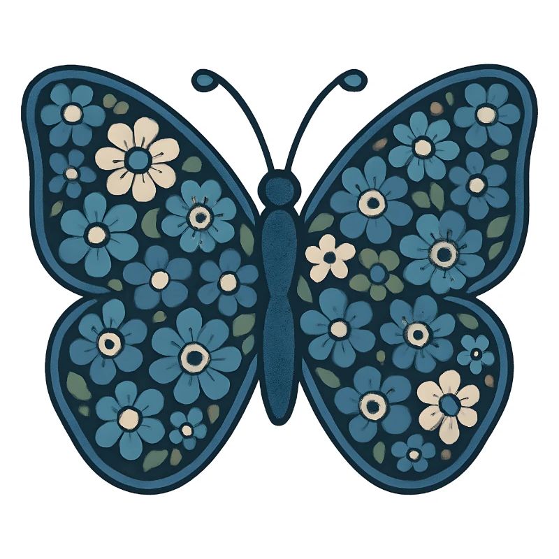 Blue Floral Butterfly Pattern