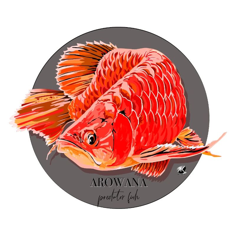 Illustration du poisson Arowana dans un cercle gris