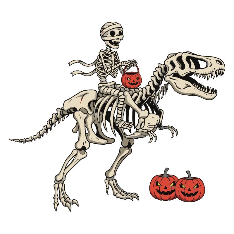 Cavalier squelette sur T Rex