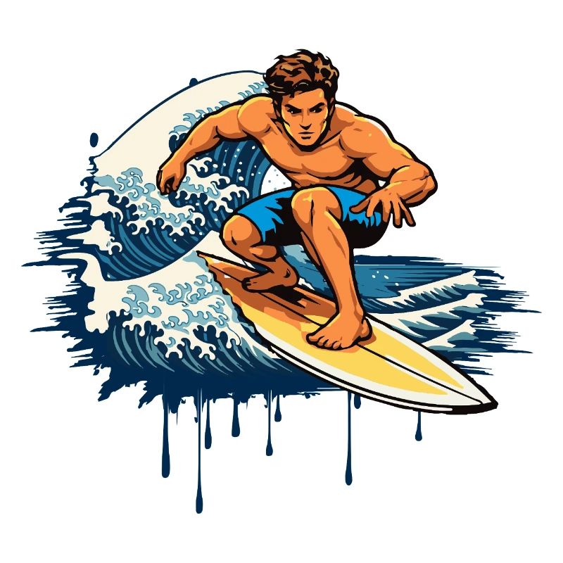 Illustration dynamique en graffiti d’un surfeur