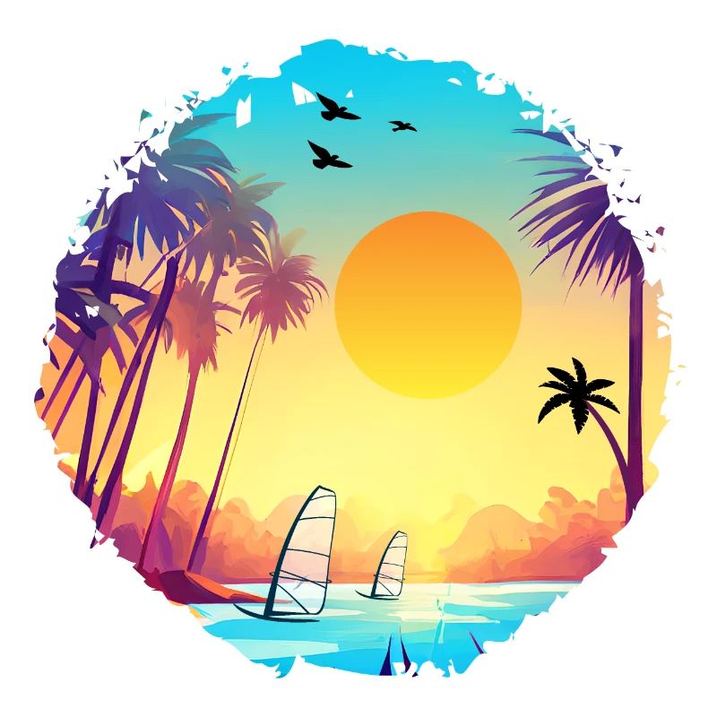 Aquarelle de plage de coucher de soleil d’été