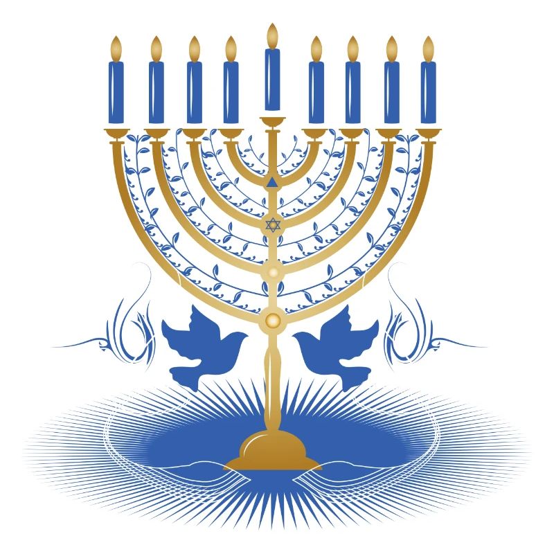 gold-colored Hanukkah candlestick with two doves