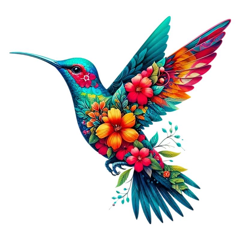 Colibri décoré de fleurs