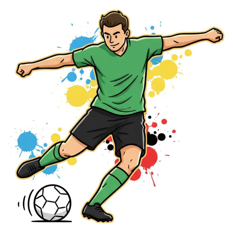 Soccer Player Comic Paint Splash Green