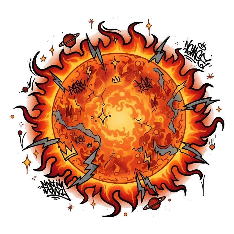 Explosion de boule de soleil enflammée