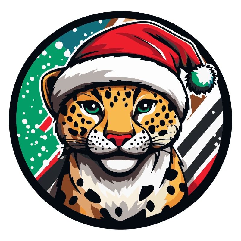 Leopard im Weihnachtsmannhut
