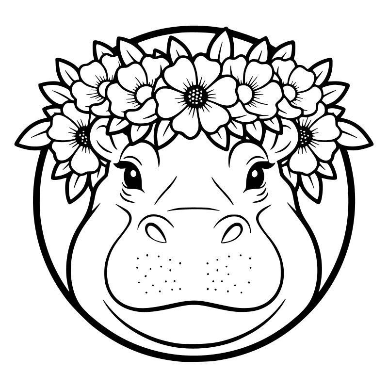 Nilpferd Blumenkranz Boho Outline Vektor