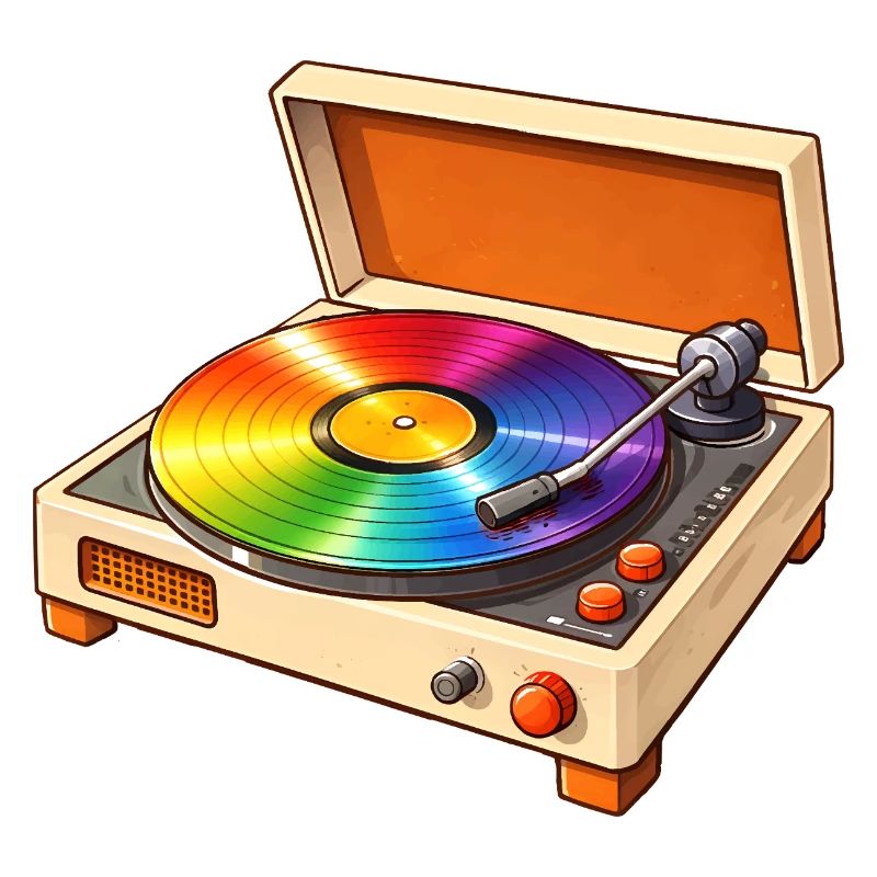 Retro turntable with rainbow record