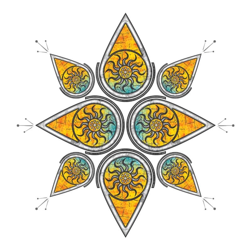 Geometric sun pattern in a warm color palette