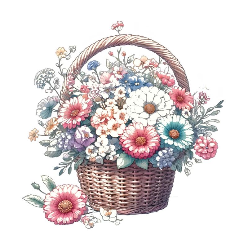Panier somptueusement rempli de fleurs pastel