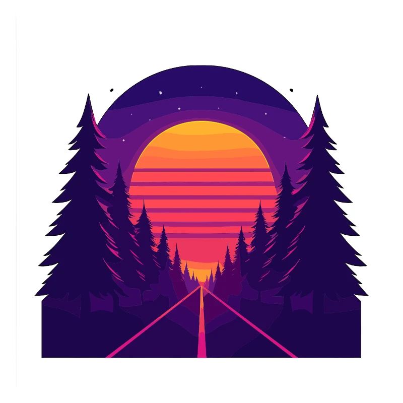 Neon Forest Drive – Retro-style sunset