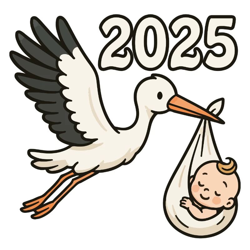 Storch mit Findelkind im Schnabel 2025