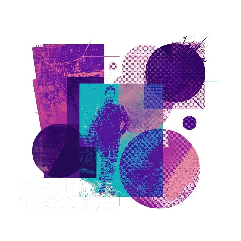 Retrofuturistic Silhouette Geometric Collage