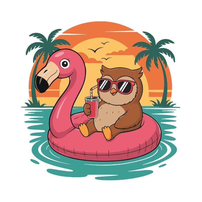 Lustiger Eulen-Tropensommer-Flamingo-Float