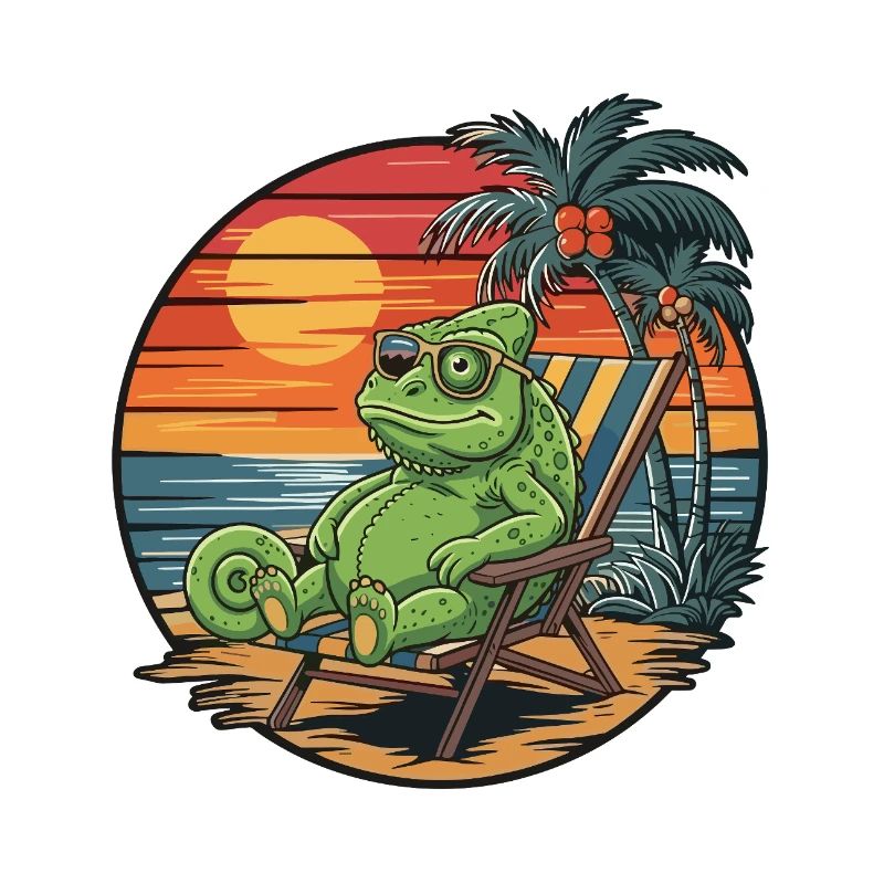 Funny Chameleon on Beach Summer Vacation Sunset