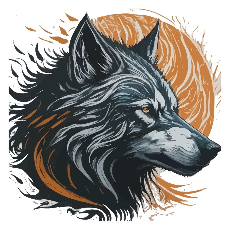 Loup noir sous lune dorée