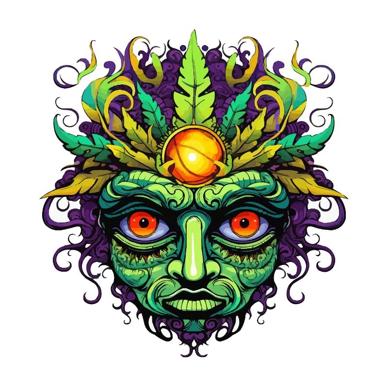 Masque psychédélique visage avec couronne de soleil