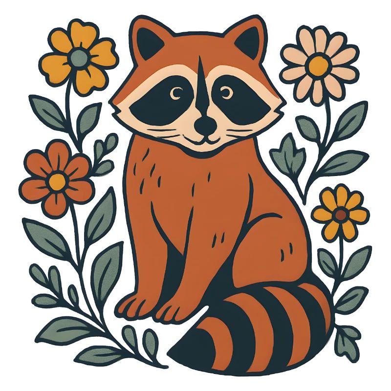 Panda roux dans le cercle de fleurs