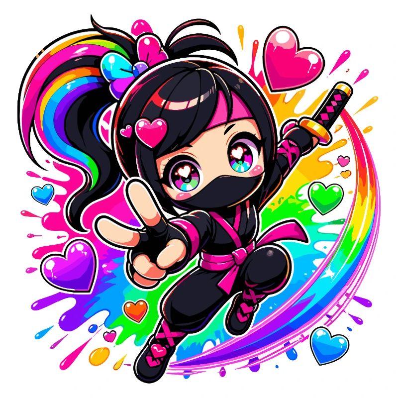 Regenbogen Ninja mit Herzen