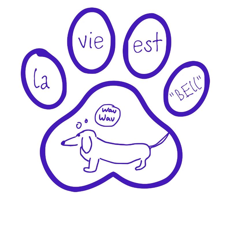 Teckel en empreinte de patte avec jeu de mots « aboiement »