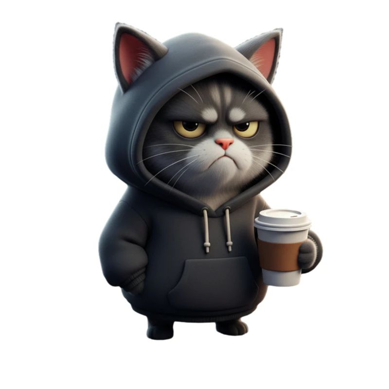 Mürrische Katze mit Coffee Cup
