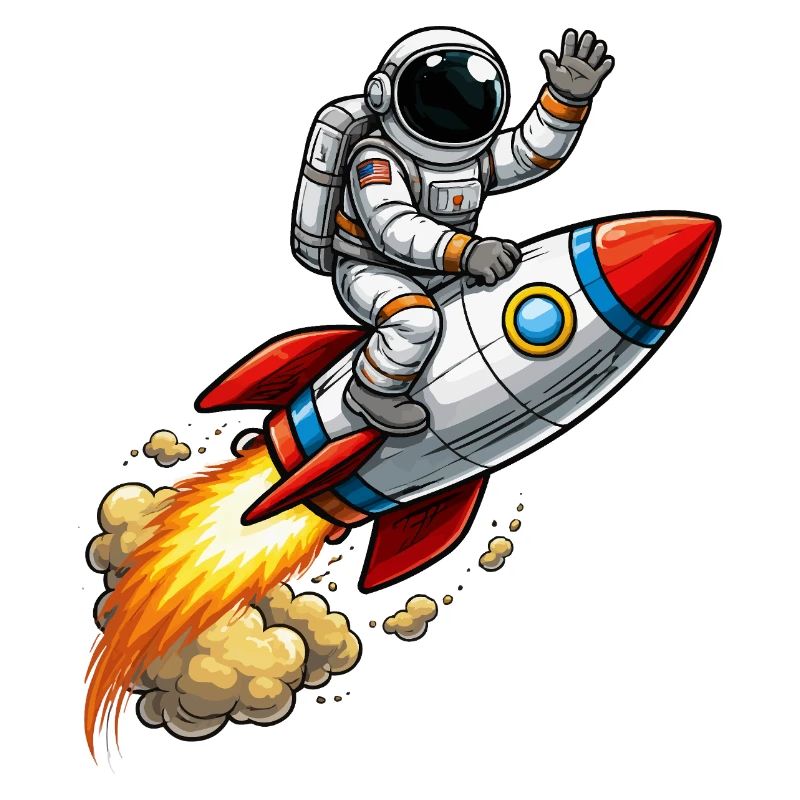Astronaut on Rocket Cartoon