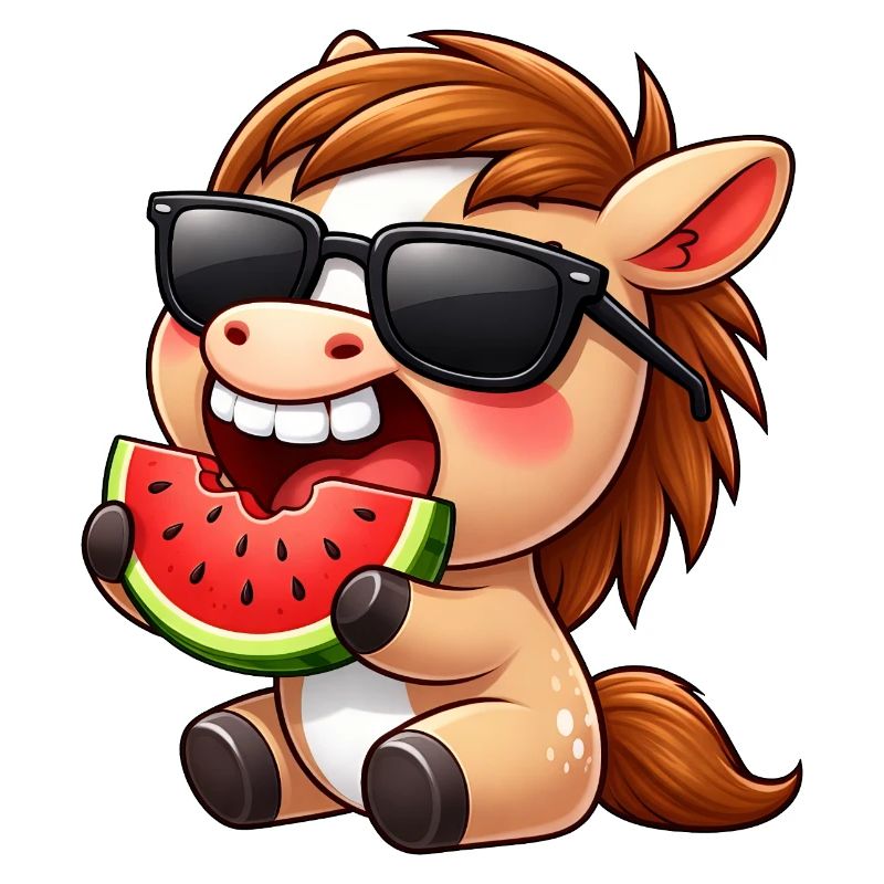 Cooles Pferd mit Melone Sommer Sonne Reiten