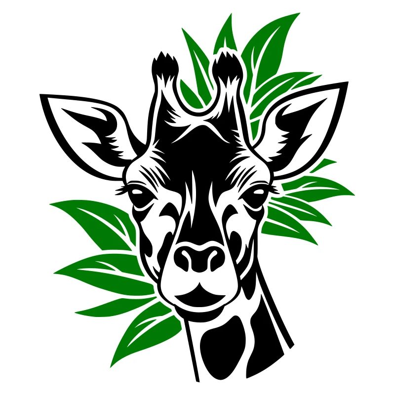 Giraffe mit Blätter im Hintergrund
