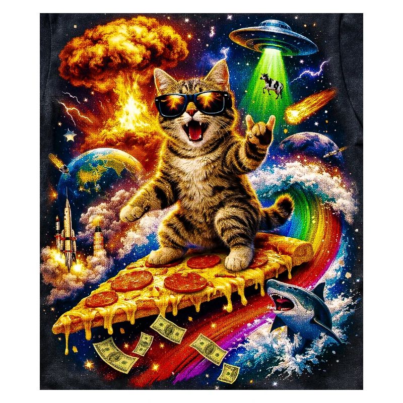 Chat de l’espace sur la pizza