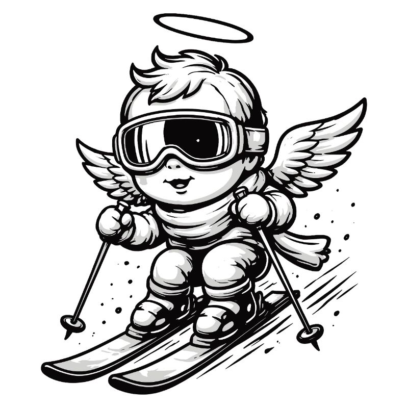 Cooler Engel auf Skiern mit Schutzbrille 