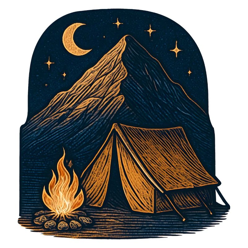 Mountain Night: Fire, Tent and Starry Sky