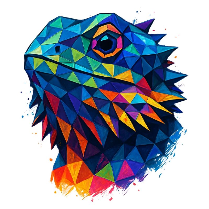 Dragon Barbu Géométrique Style Low Poly Bleu