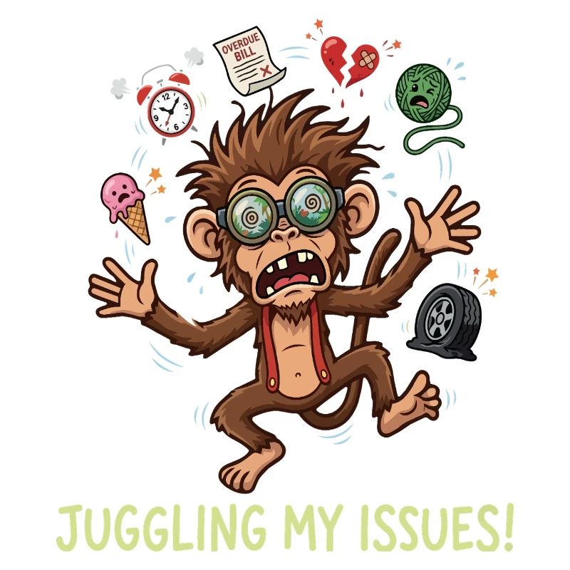 Jongler avec mes problèmes : design de singe stressé drôle