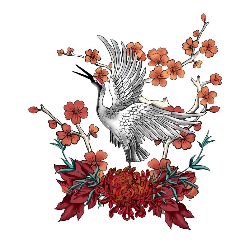 Belle grue avec des fleurs