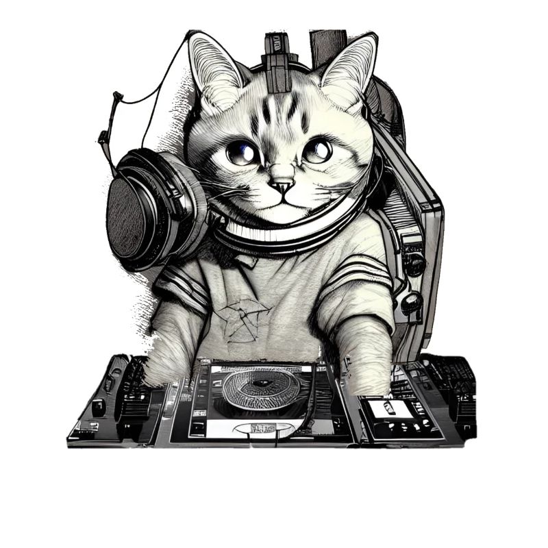 DJ cat avec table de mixage