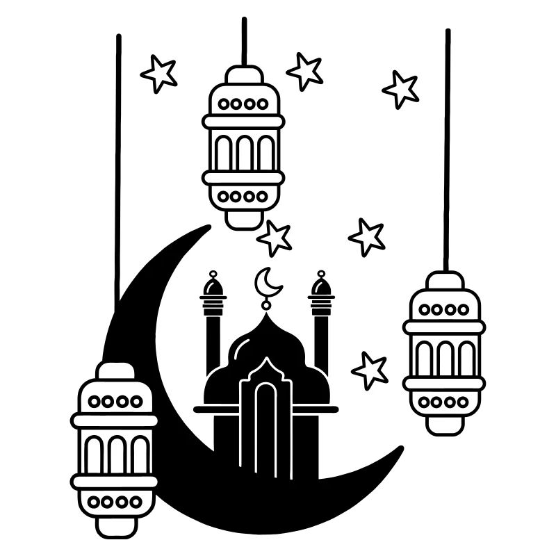 Moschee in Mondlicht und Sternen