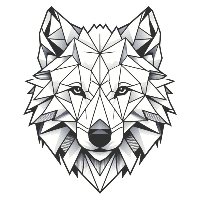 Geometric White Wolf Head - Polygons Motif