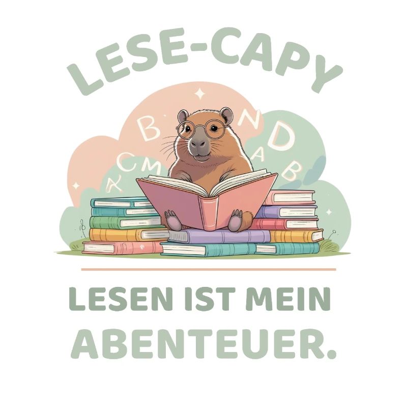 Capybara reading between stacks of books